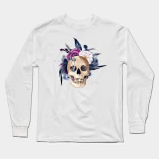 Ethereal Blossoms: Floral Skull Costume Long Sleeve T-Shirt